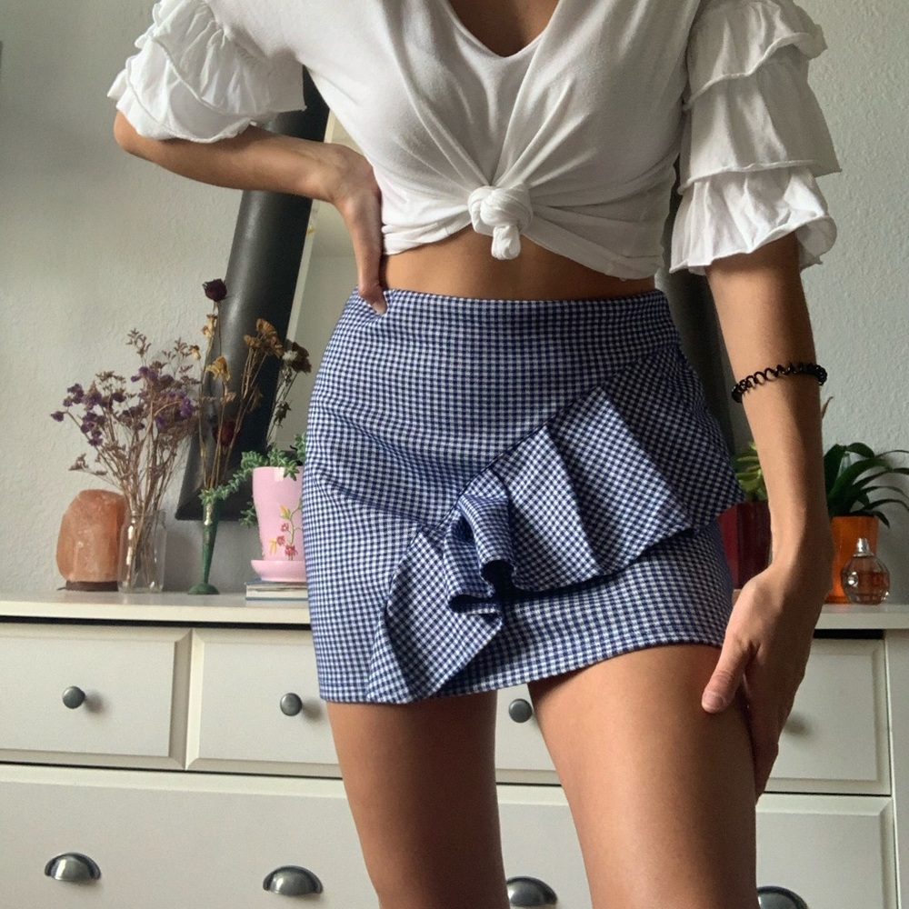 Topshop Frill Gingham Mini Skirt